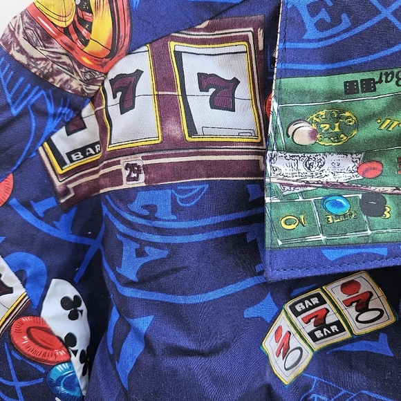 Hilo Hattie Mens 4XL Button Front Hawaiian Aloha Shirt Vegas Casino Theme Blue - Picture 8 of 11